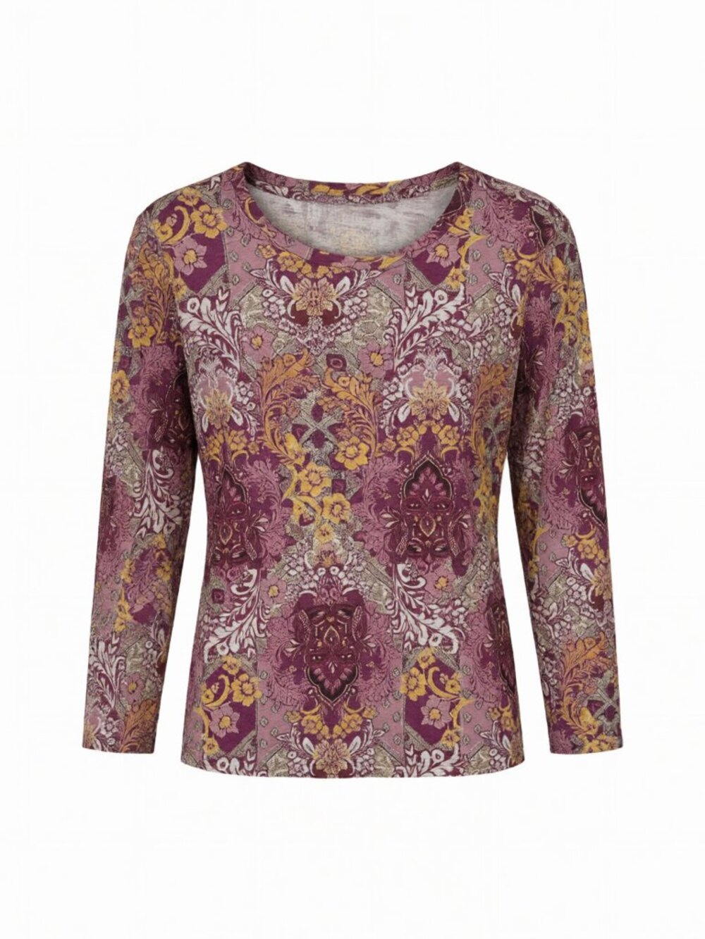 Blue 50 Purple Yellow Women's Floral Long Sleeve Top Large Size L